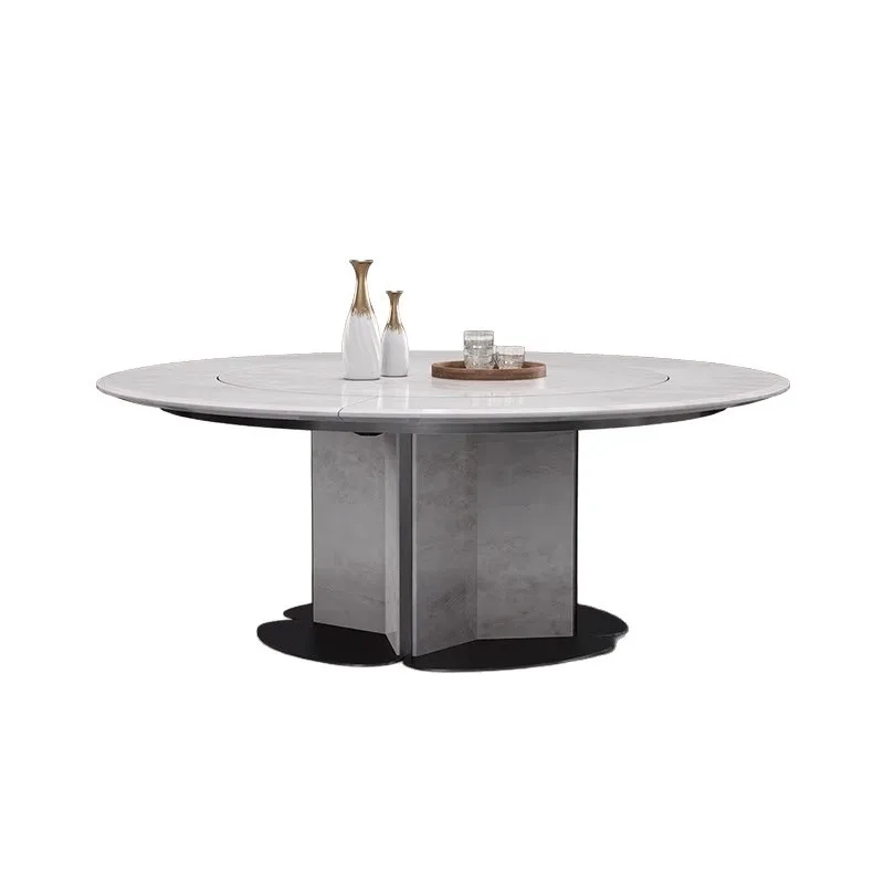 

Обеденный стол из натурального мрамора. Большой плоский многослойный бытовой встроенный вращающийся круглый обеденный стол. Роскошный каменный обеденный стол.