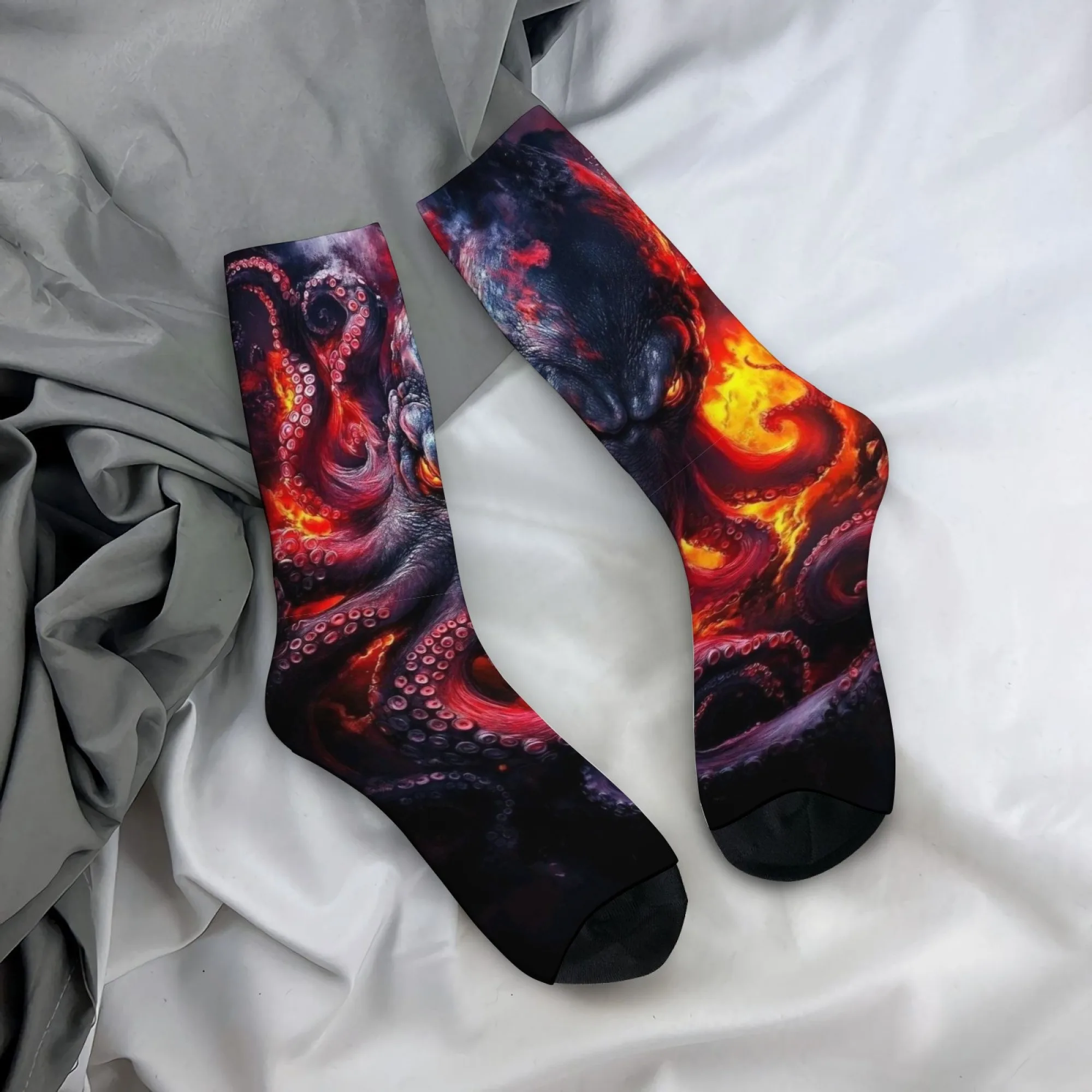 Vulkanische Magma Octopus Herrensocken Neuheit Lustige Happy Crew Socken Retro Mode Bequeme Casual Sportsocken Verrücktes Partygeschenk