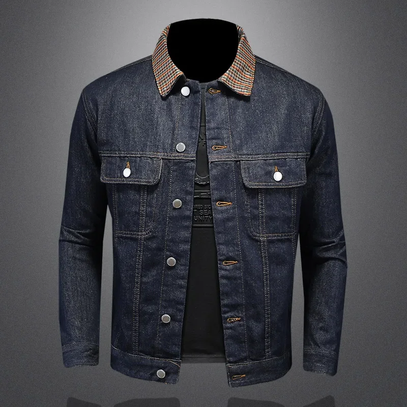 2026 موضة جديدة وسيم الاتجاه الكلاسيكي غسل الدنيم معطف الرجال المرقعة طوق الرجال معطف الدنيم سترة Techwear معطف