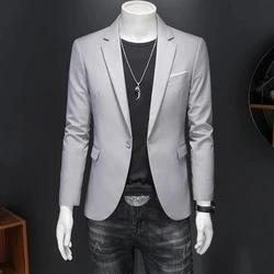 New Men's Business Casual Fashion Urban Korean Trend Slim Solid Color Small Suit Jacket Spring blazers long dress coat