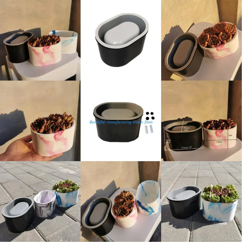 E56A Resin Silicone Mold Small Oval Double-layer Flowerpot Mold Suitable for Diy Crafts Plant Container Home Decoration