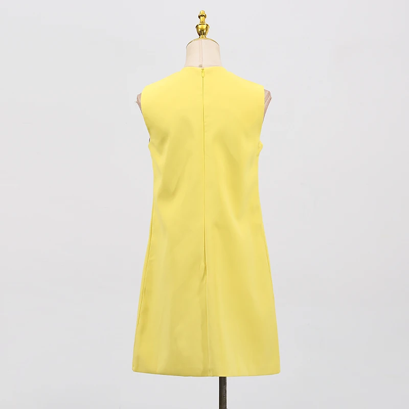 Kbq elegante emendado apliques vestido curto para mulheres em torno do pescoço sem mangas temperamento vestidos retos moda feminina novo verão