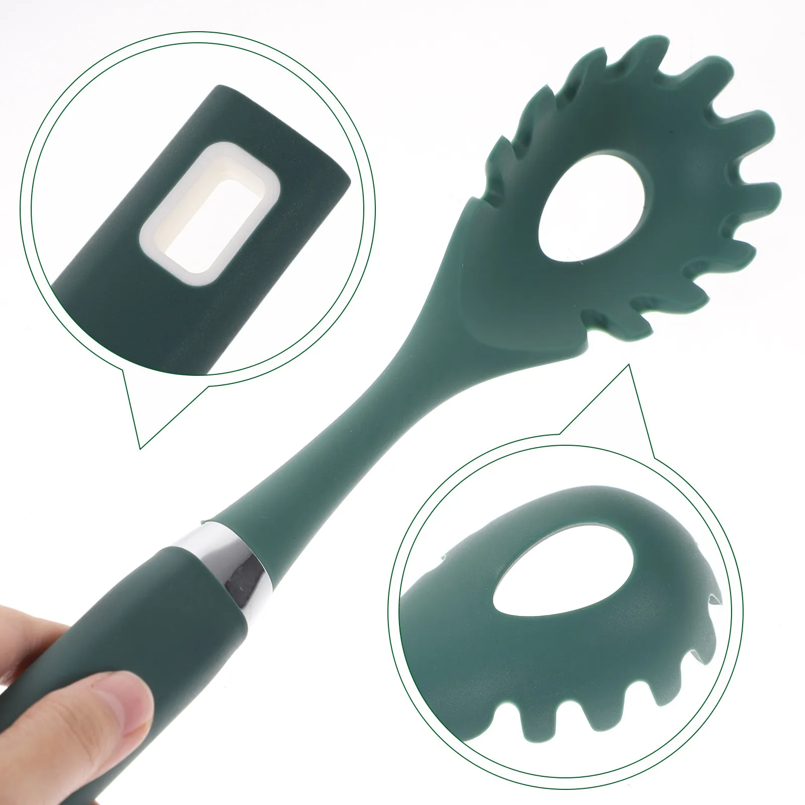 Silicone Pasta Spoon Spaghetti Server Noodle Strainer with Long Ergonomic Handle Lightweight Kitchen Utensil