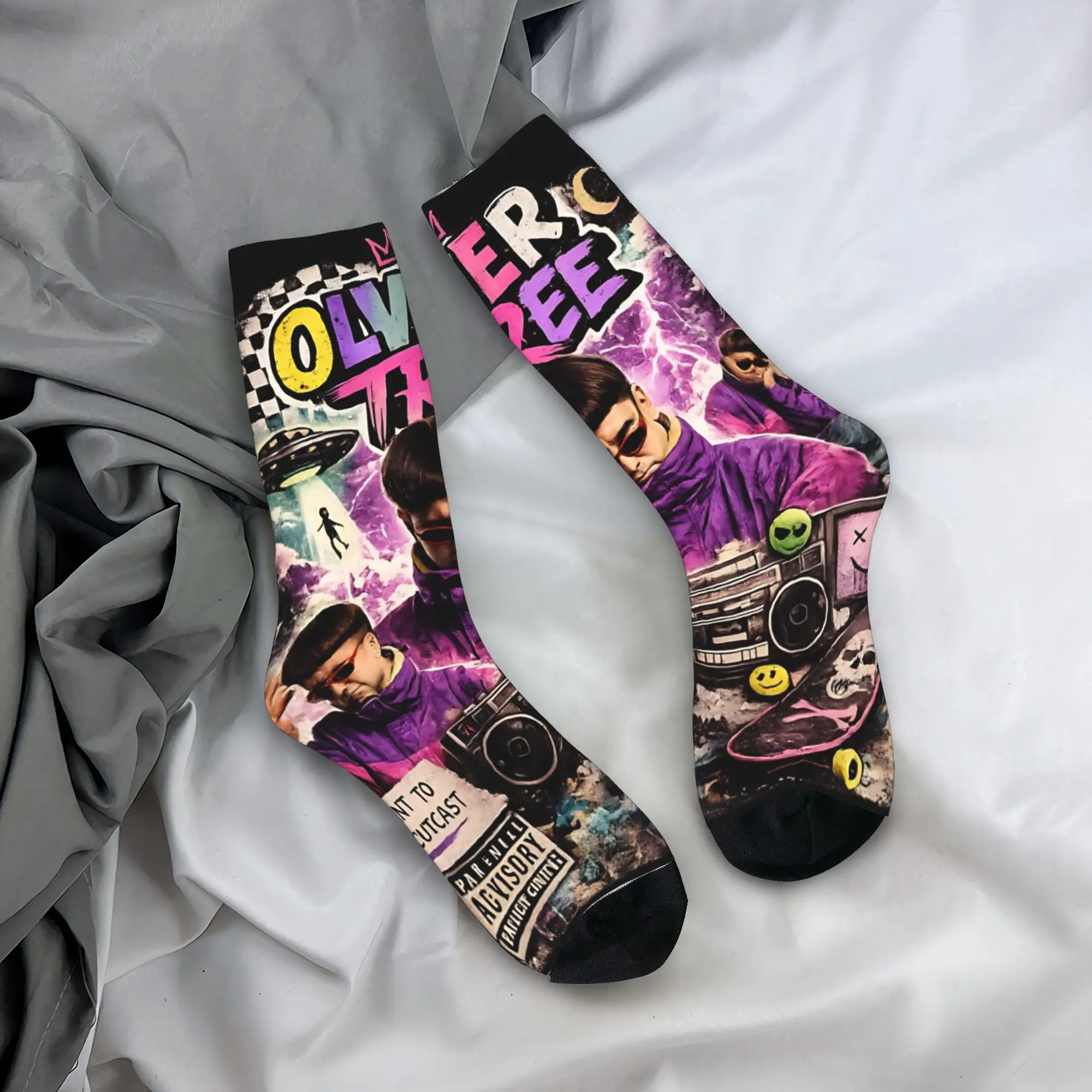 Casual Oliver Tree American Singer Rapper Skateboard Socks  Polyester Crew Socks for Unisex Breathable