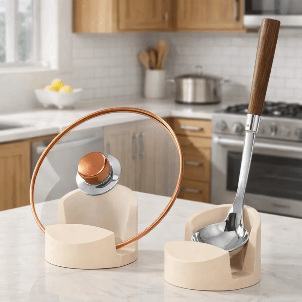 

2 Pieces Durable Silicone Pot Lid Rack Thickened Non-slip Cutting Board Storage Rack Circular Spoon Rack Kitchen