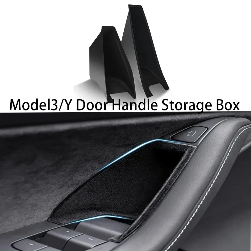 For Tesla Model 3 Y Door Handle Storage Box Flocked Box Automotive Interior Decoration Accessories Non-destructive Installation