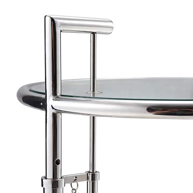 ارتفاع قابل للتعديل طاولة القهوة الزجاجية المصنوعة من الفولاذ المقاوم للصدأ ذات التصميم الكلاسيكي الحديث طاولة جانبية معدنية لغرفة المعيشة المنزلية #5