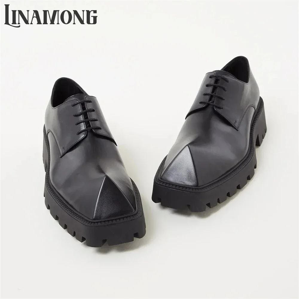 

Rhino Toe Leather Lace-Up Shoes Novelty Pointed Toe Designer Style Black Derby Shoes Fashion Style Handmade Men's Leather Shoes