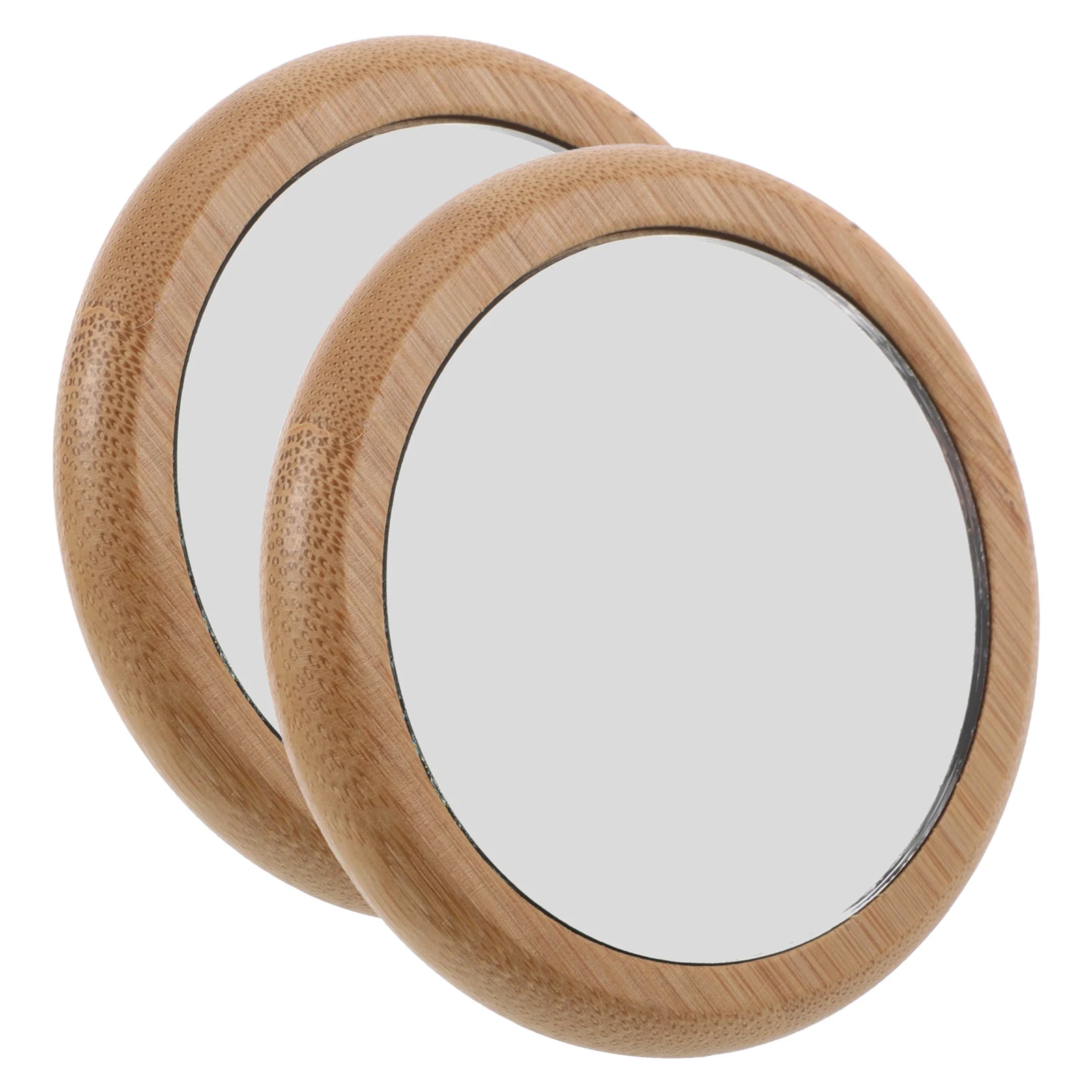 

2Pcs Portable Wooden Mini Handheld Small Round Compact Mirror Makeup Travel Purse Pocket Mirror for Women Girls