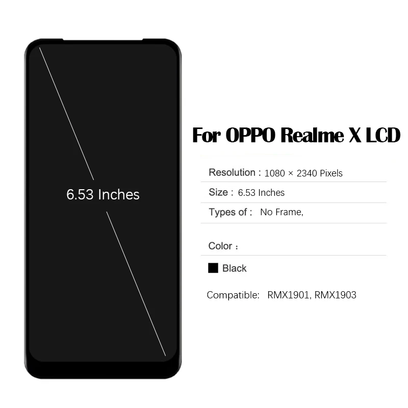 LCD Screen for 6.53 inches OPPO Realme X RMX1901 RMX1903 LCD Touch Screen Digitizer Assembly with Repair Tool and Glue for k3