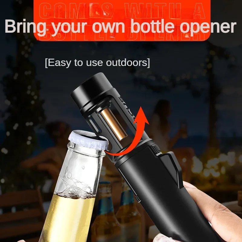 New 1300°Bottle Opener Multifunctional Lighter Metal Windproof Straight Gas Blue Flame Lighter Outdoor BBQ Welding Men\'s Gift