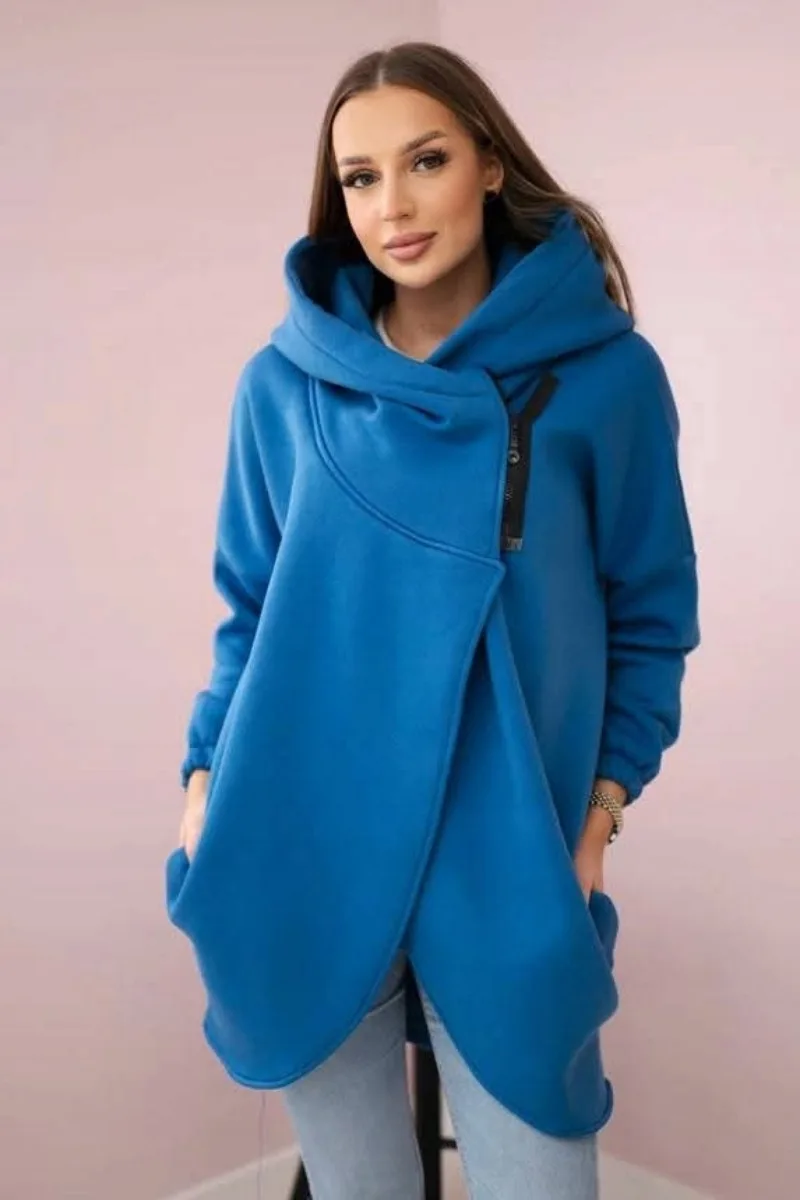 Loose Women's Solid Color Hooded Sweatshirt Asymmetrical Zipper Long Sleeve Jacket Casual Comfortable Fashion Hooded Clothes