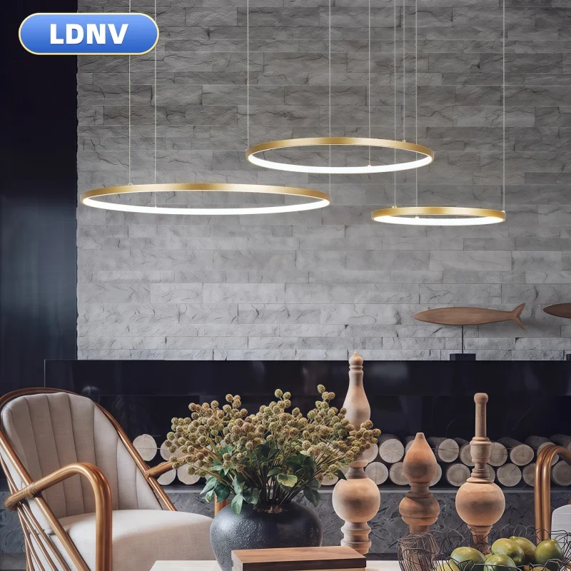 

Scandinavian style minimalist chandelier modern acrylic LED dining room chandelier living room ring art creative personality lam