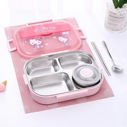 Kawaii HelloKitty Lunch Box Kuromi Cute Anime Children Student Office Worker Stainless Steel Multi Grid Lunch Box with Soup Bowl