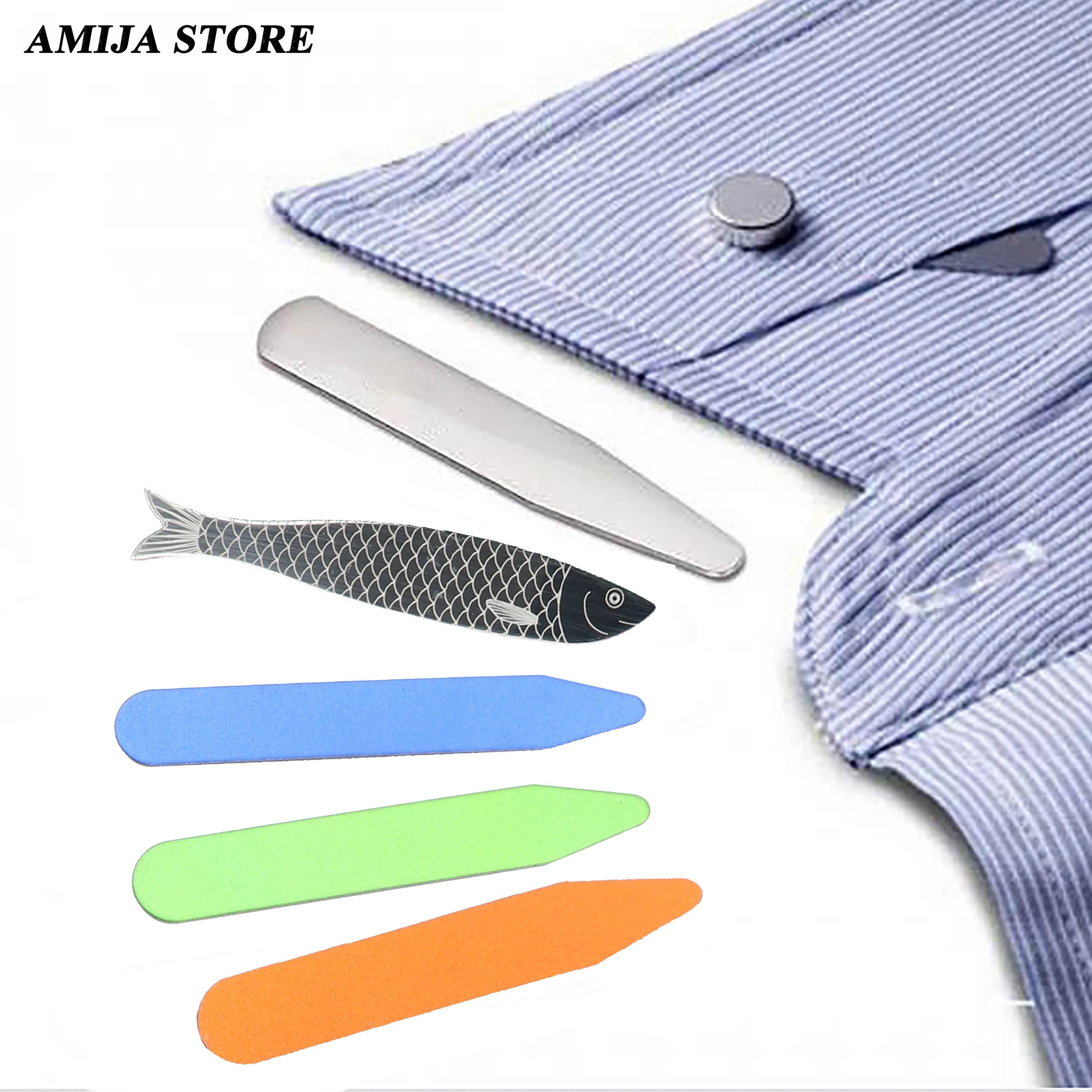 2Pcs Metal Collar Stays Stiffeners Bones For Bussiness Party Dress Shirt Men\'s Gifts Fish Type Blue Collar Support Man Jewelry