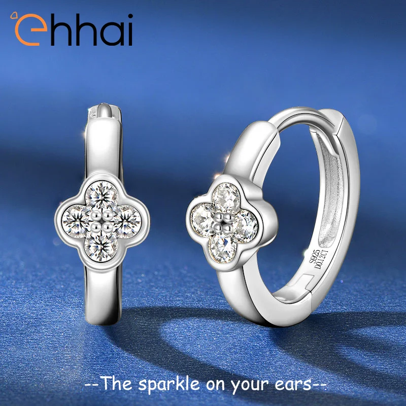 Ehhai GRA Certified 2mm Round Cut Moissanite Flower Hoop Earrings for Women S925 Sterling Silver Huggies Fine Jewelry Pendientes view 3