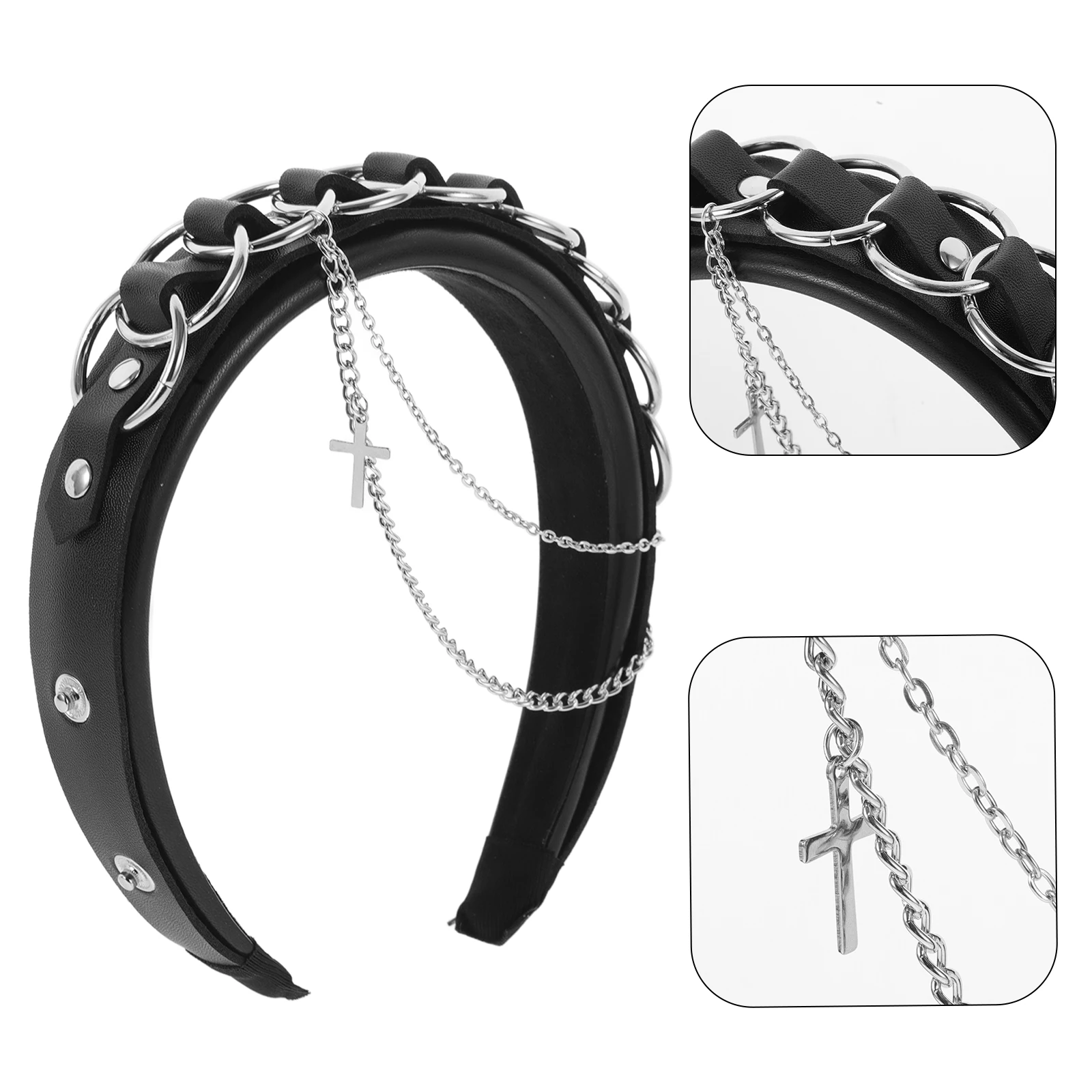 

Punk Goth Hoop Headband For Women Non Slip Gothic Punk Hair Jewelry With Cross Chain Embellishment Festival Cosplay Party