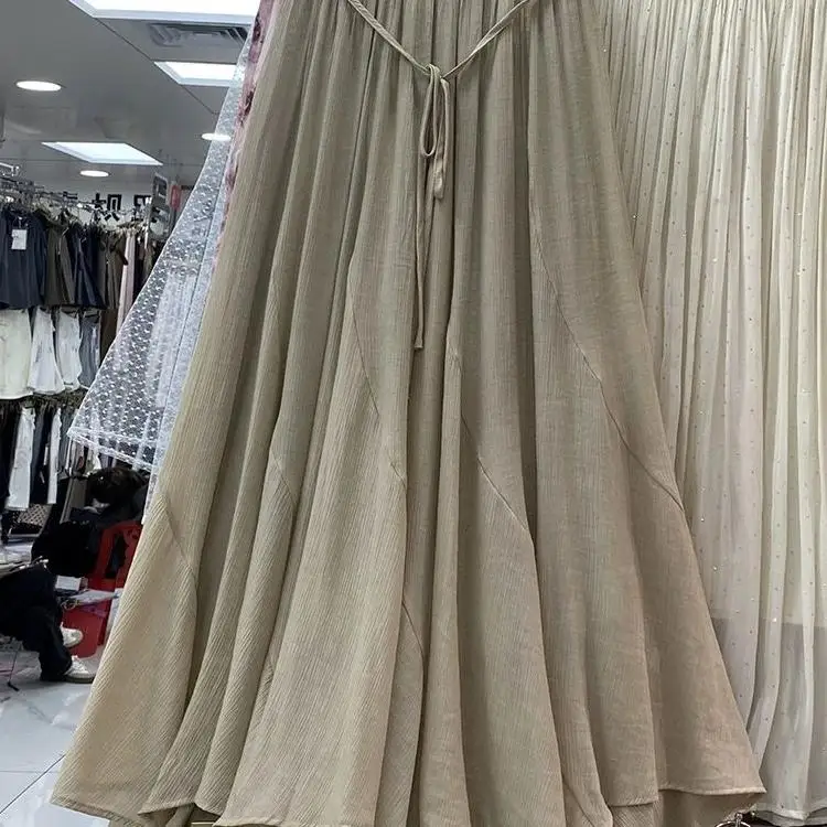 

Юбка макси с высокой талией и асимметричным подолом для полных женщин, летняя плиссированная юбка с поясом в корейском стиле для повседневной носки