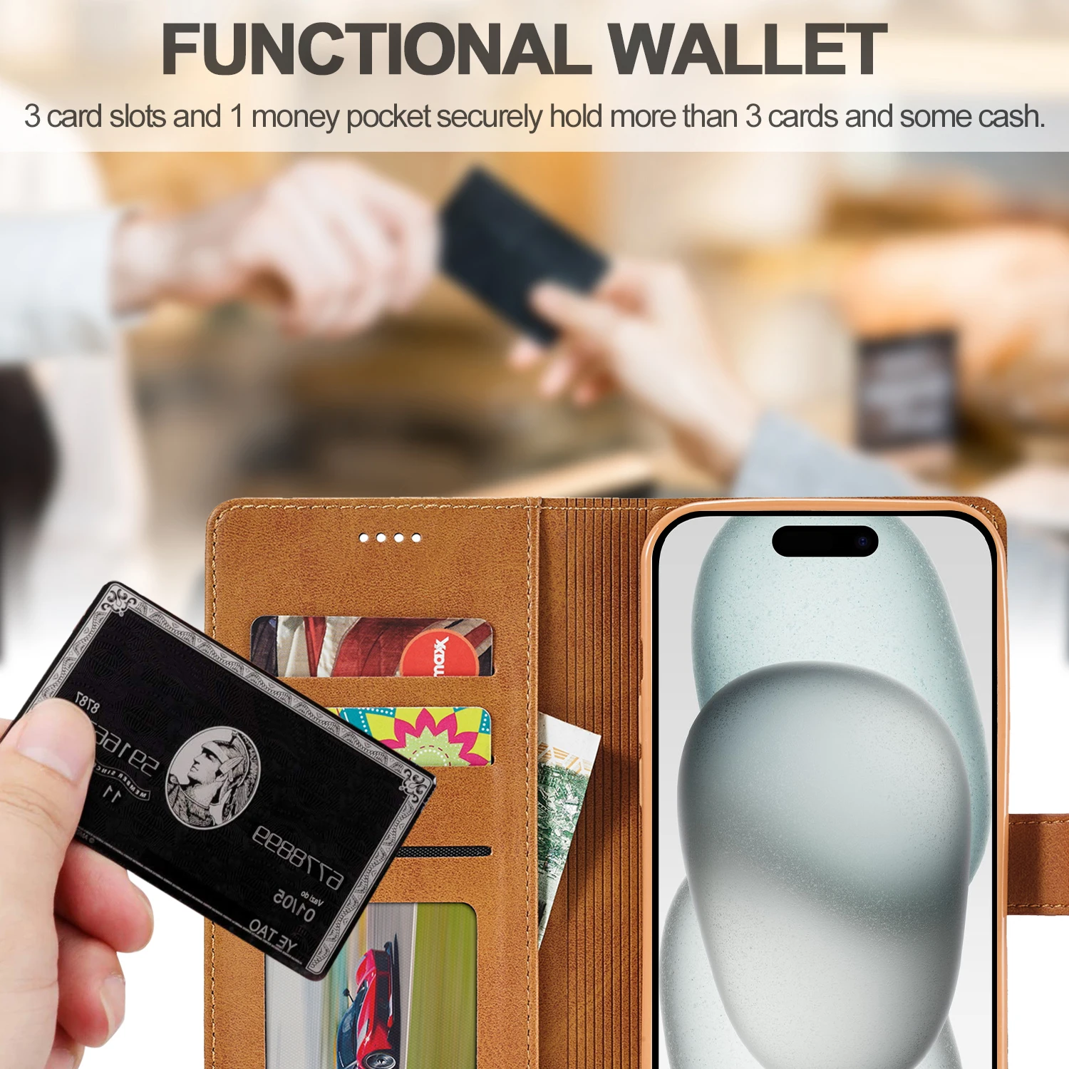 Flip-Leder-Brieftaschenhülle für iPhone 18 17 16 15 14 13 12 11 Pro Max 17E XS XR Air 8 7 Plus mit Visitenkartenfach, Handyhülle – Detail 3