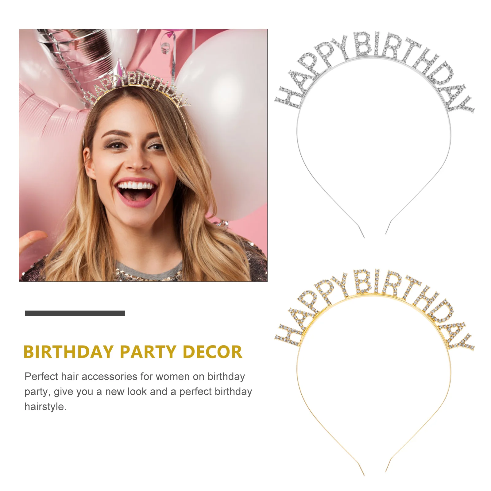 

2pcs Birthday Headbands Alloy Birthday Party Decor Hair Accessories Shiny Party Decor For Women Daily Wear Photo Props