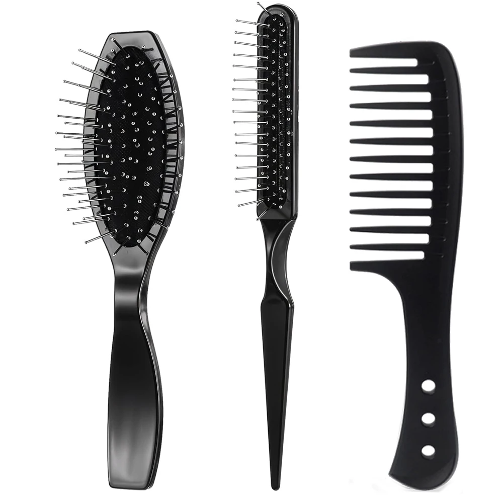 Wig Brush Set,  Loop Wig Brush Hair Extension Wide-Tooth and Edge Combs ,for Human Hair Wigs and Extensions