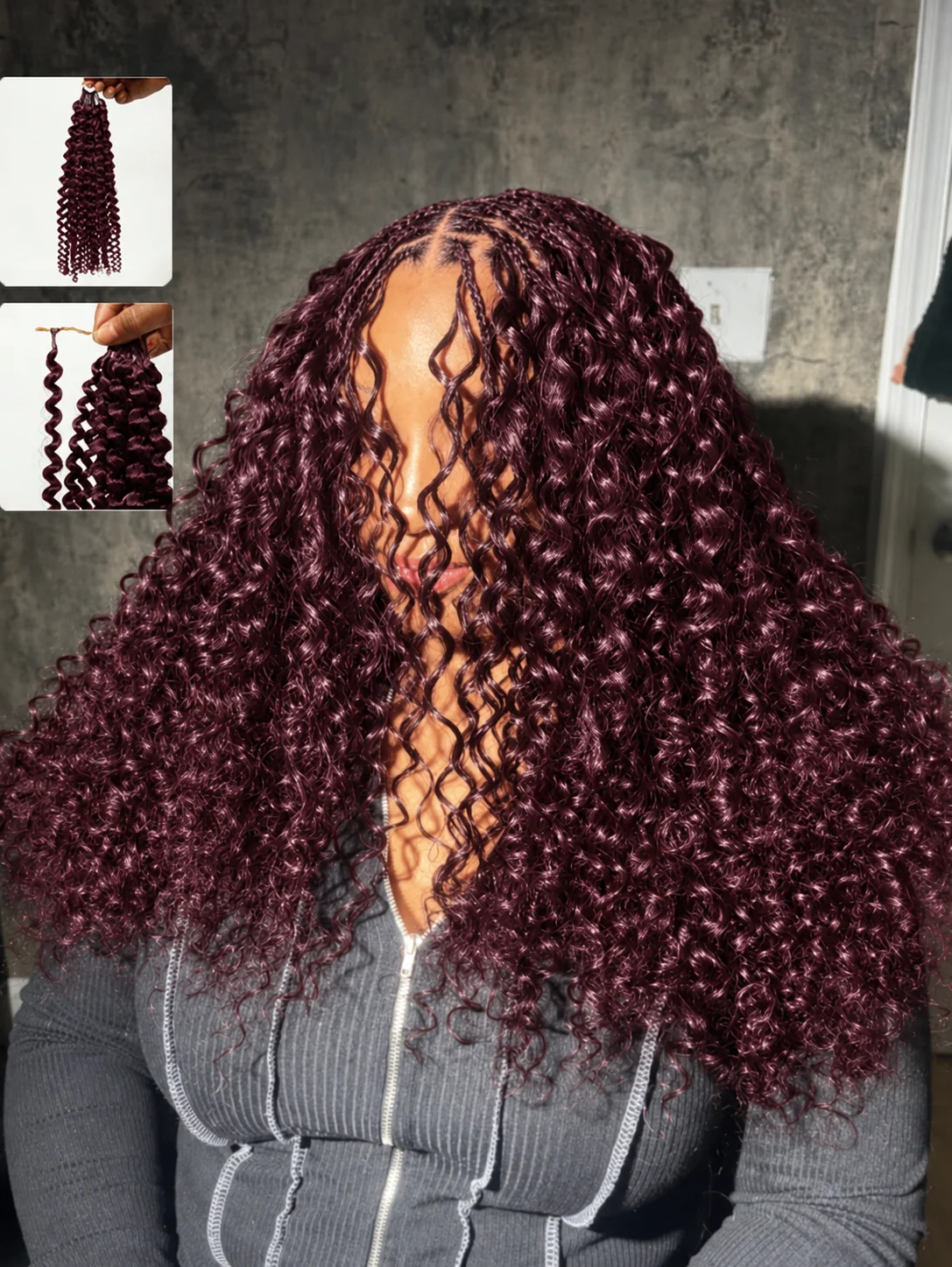 Burgundy Crochet Human Hair Kiny Curly Feather Extensions With Miracle Knots Pre Looped Soft Natural Boho Braids For Women
