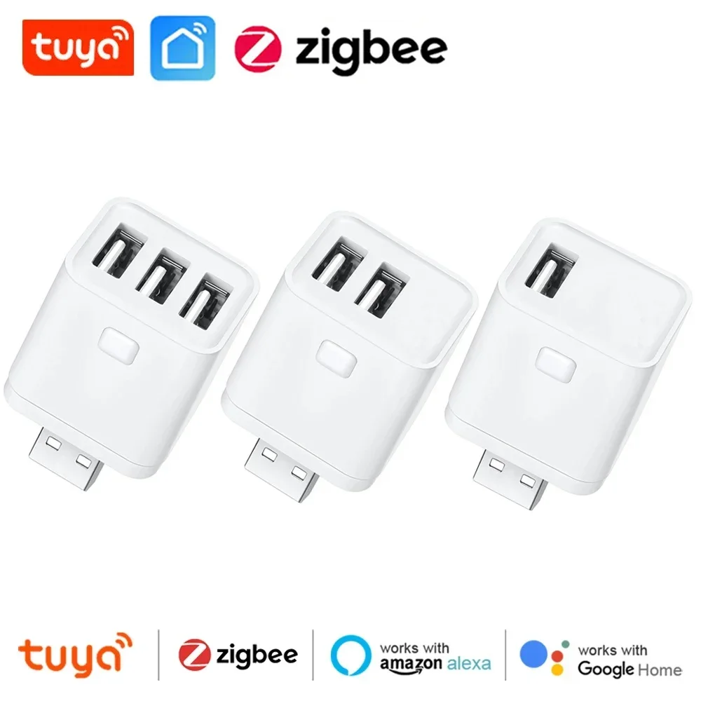 Tuya Zigbee-Adaptador USB inteligente, interruptor 1, 2, 3 entradas, 5V, Mini enchufe de cargador USB, Control por voz de vida inteligente a través