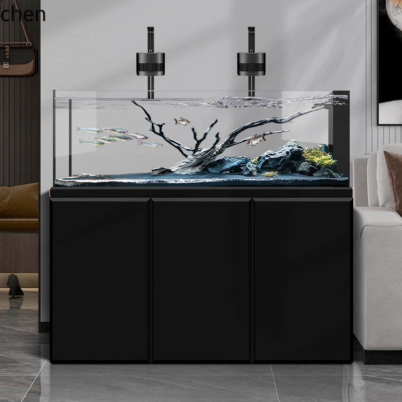 

HYS native stream tank fish tank living room new home floor glass ecological aquarium bottom filter ultra white