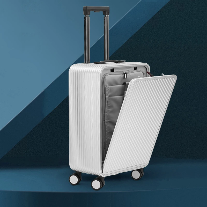 All-aluminum high quality travel luggage 20 inch 24 inch trolley suitcase front opening large-capacity carry on trolley case