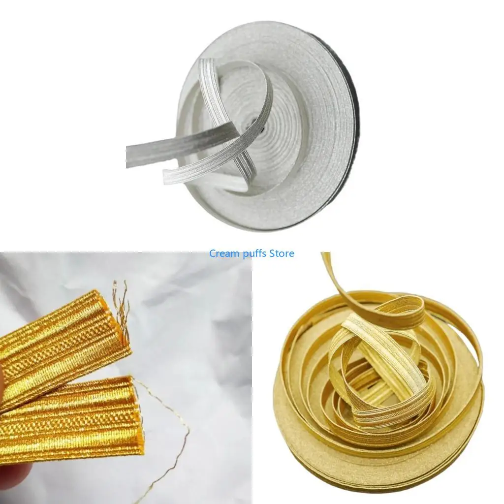 

50LE Gold And Silver Thread Apparels Trim Ribbon Binding Solid Color Sewing Tape