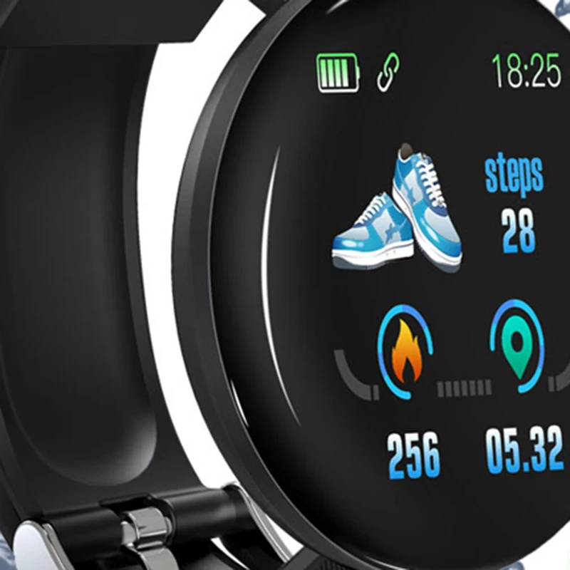 D18 Смарт-браслет Цветной круглый экран Сердечный ритм Артериальное давление Монитор сна Прогулочные упражнения Фитнес Смарт-часы для мужчин и женщин