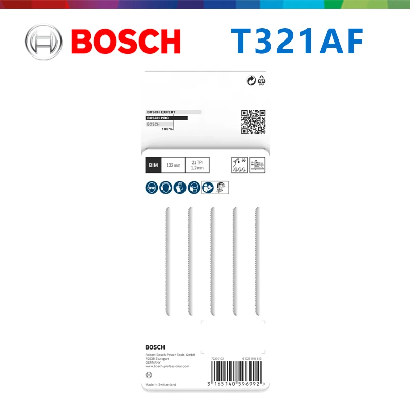 Original Bosch T321AF Bi-Metal Jigsaw Blade 132mm Length 1.2mm Tooth Pitch For Stainless Steel Metal Tubes Color Steel Sandwich