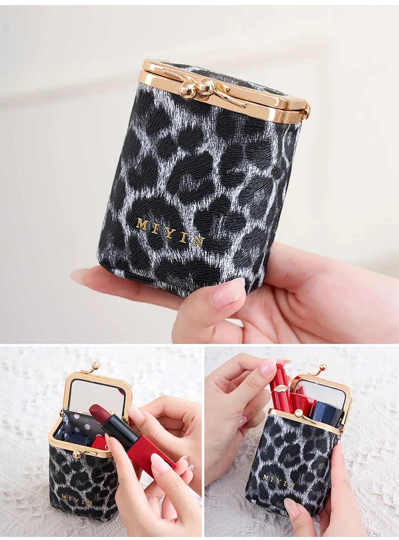 Luxuriöser Mini-Lippenstift-Organizer für Damen, auch geeignet als Schmuck-, Kopfhörer- und Münzbeutel mit eingebautem Spiegel. – Detail 15