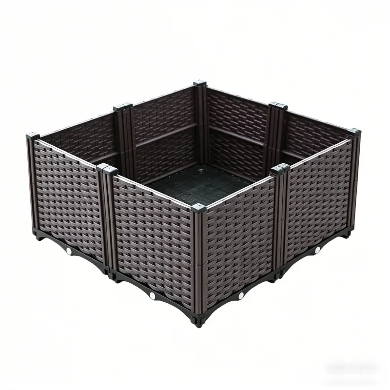 

Large Deep 4-Section Raised Garden Bed 80x80x37cm Plastic Planter Box for Vegetables Flowers Herbs - Outdoor Patio Balcony Gard