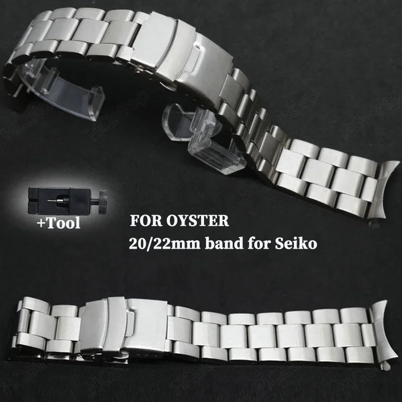 For Seiko Watch Band 20mm 22mm for Oyster Strap Solid Stainless Steel Bracelet with Tool Replacement Watchband Curved End