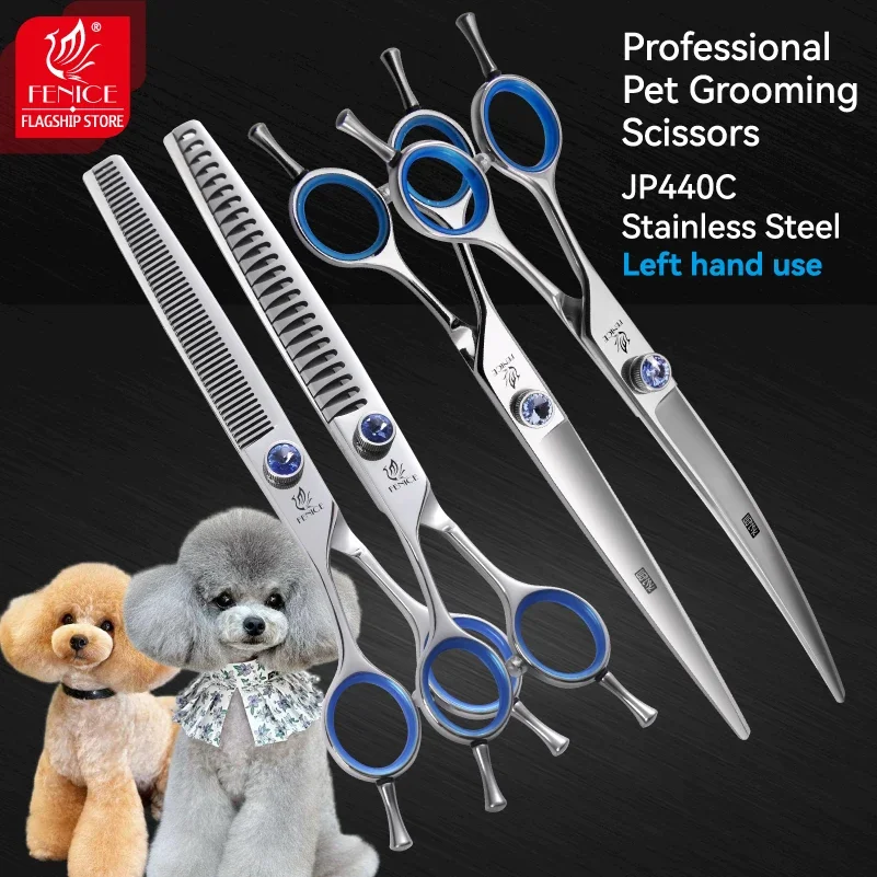 Fenice JP440C Professional 7/7.5/8 inch Left-handed Dog Cutting Curved Fluffy Thinning Chunker Scissors Straight Grooming Shears - view 3
