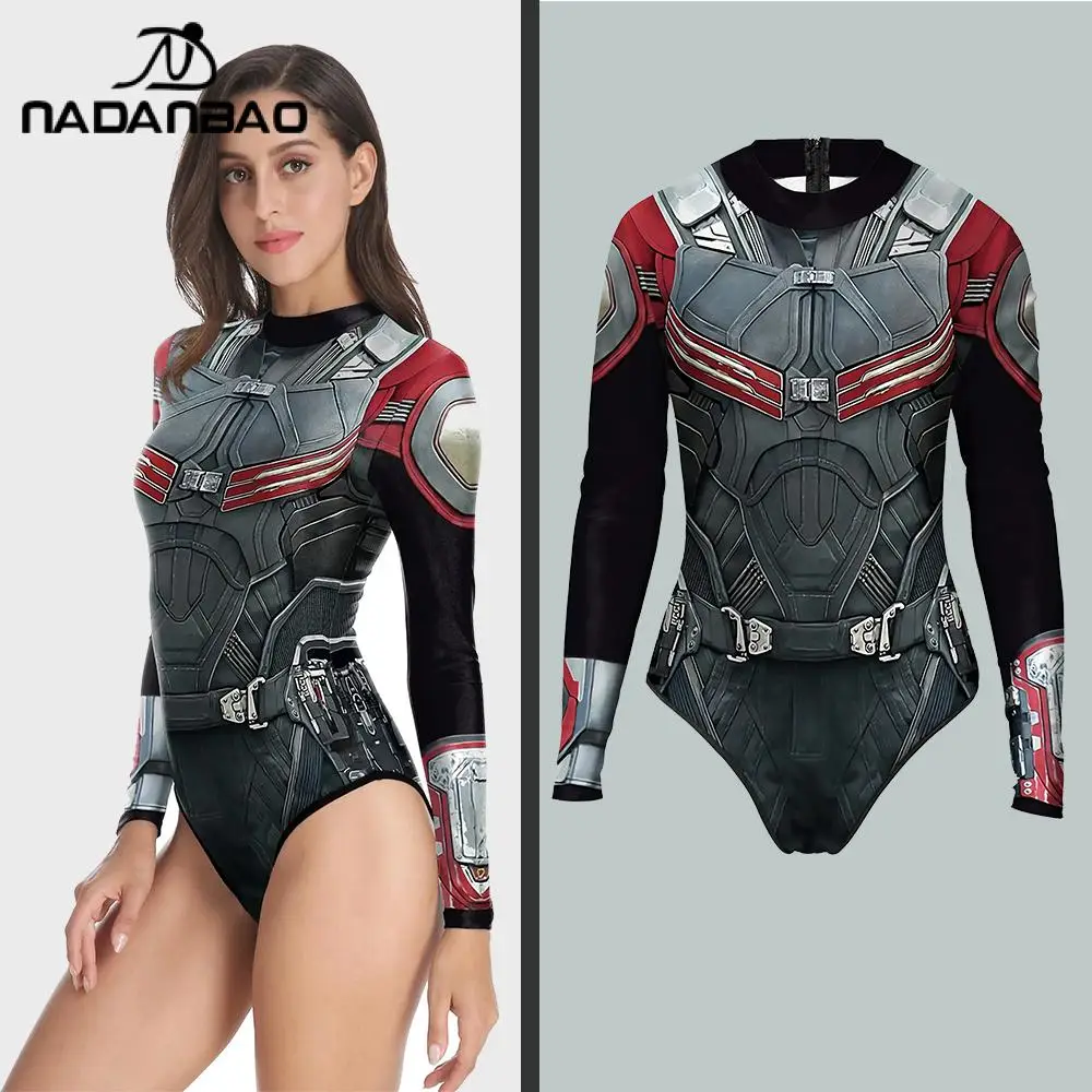 

NADANBAO Women Long Sleeve Swimsuit Armor Printing One Piece Swimming Sports Wear Summer Casual Sexy Beachwear Bathing Suit