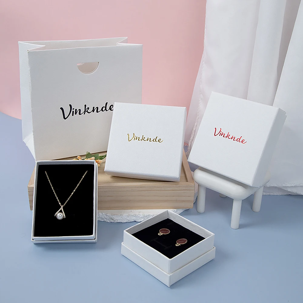 

Custom Logo Cardboard Jewelry Gift Boxes Earrings Rings Necklace Package Box With Black Foam 24pcs 7x7x3cm DIY Wedding Gift Case