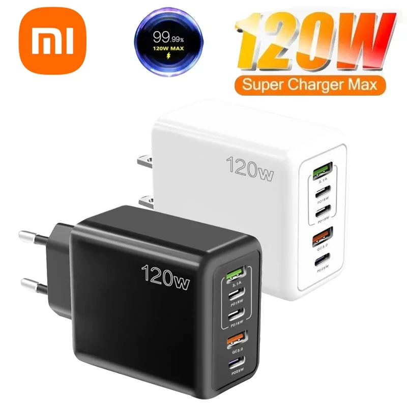 Xiaomi 120W Quick Charge Multi 5 Ports USB C PD Interface Charger Fast Charging Phone Charger Adapter For iPhone Xiaomi Samsung