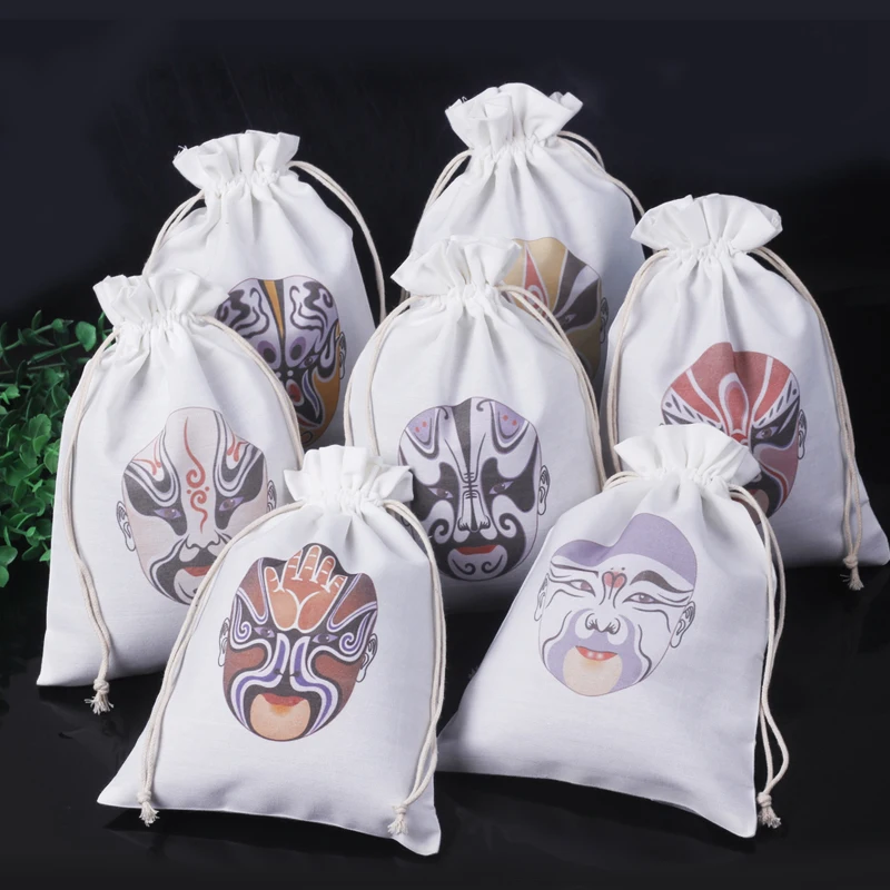 

50pcs Custom Large White Cotton Linen Pouch Chinese Opera Jewelry Gift Packaging Bags Drawstring Spices Storage Bag Sachet