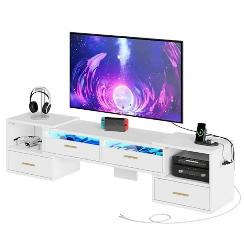 Deformable DIY TV Stand with RGB LED Lights & Storage Shelves 45-75 Inch TVs Modern Entertainment Center 3 Pieces Set Rotating