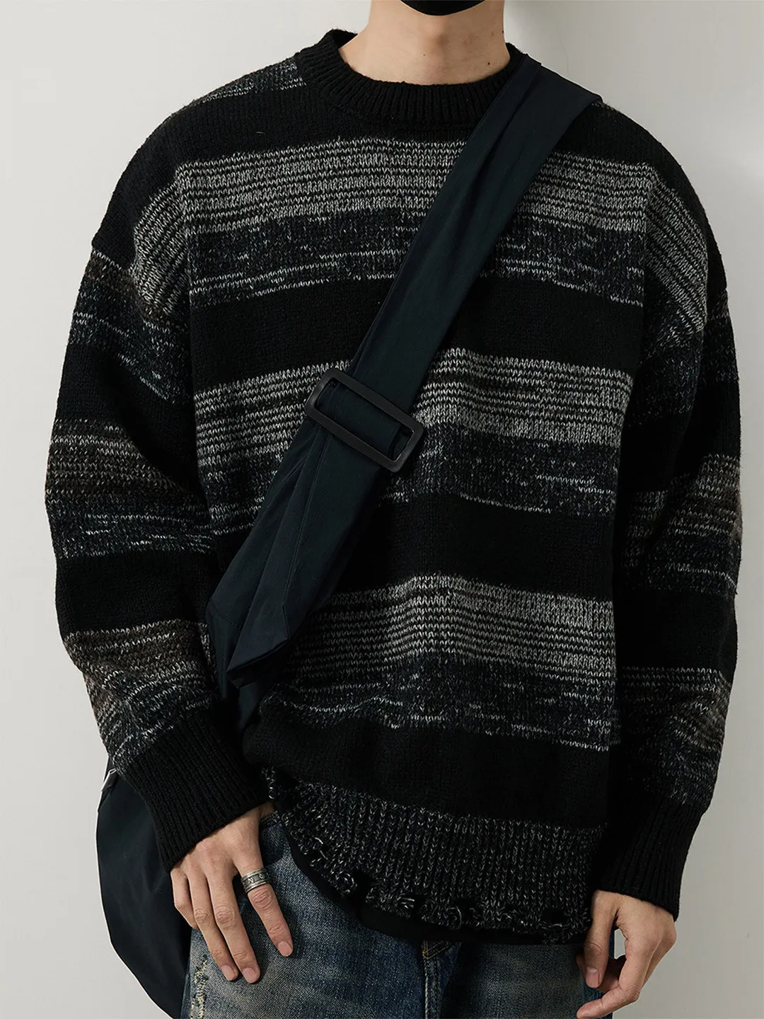

Winter New Vintage Stripes Men's Knitted Sweater Loose Fit Overhead Destruction Color Blo Knitwear Casual Daily Wear