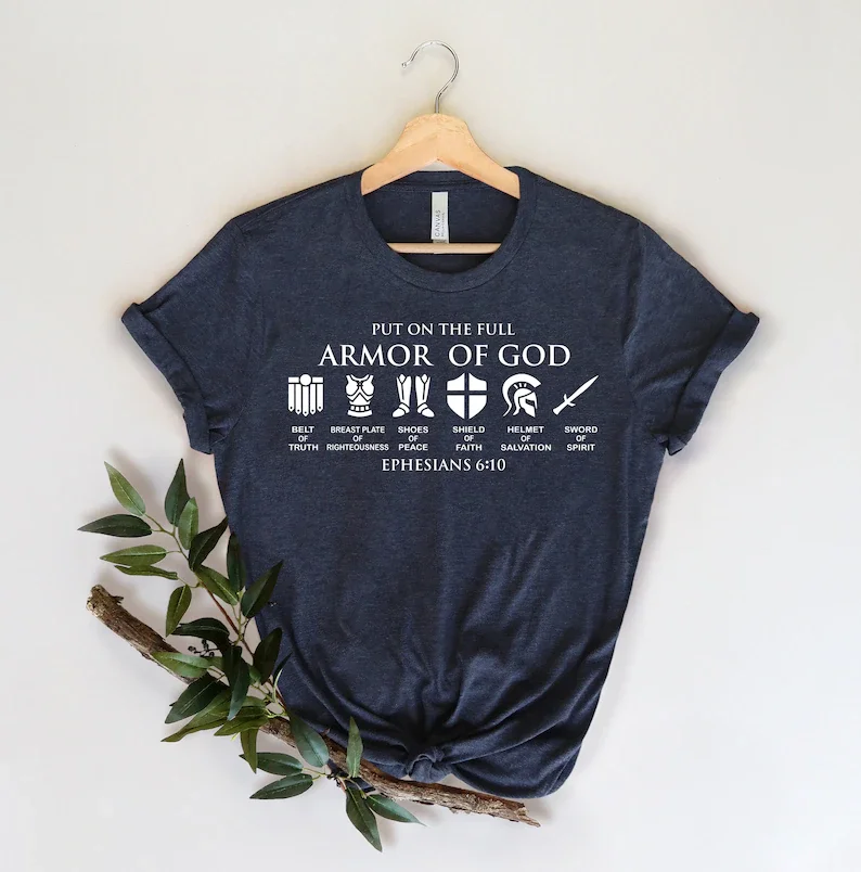 Put on The Full Armor of God Shirt Religious Aesthetic Harajuku T Shirt Christ Graphic O Neck Female Clothing Short Sleeve Tees