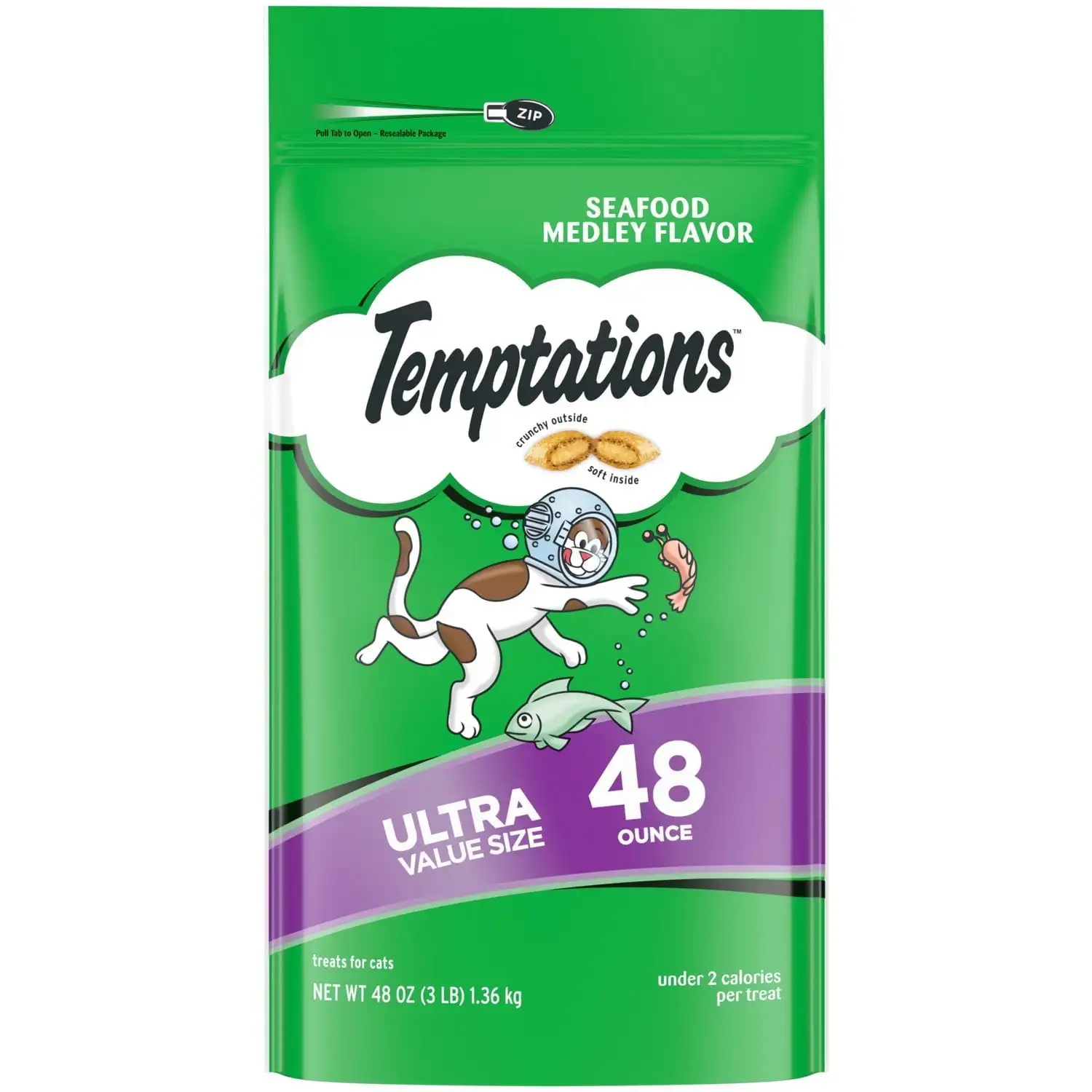 

Temptations Classic Crunchy and Soft Dry Cat Treats Seafood Medley Flavor, 48 oz. Pouch