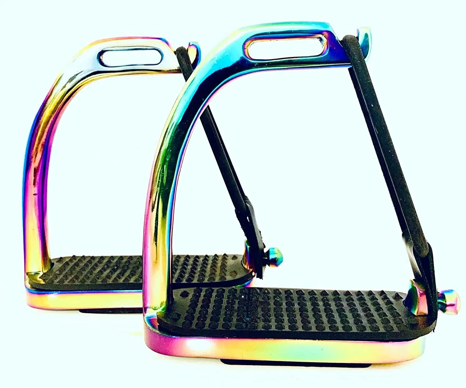 ركاب إنجليزي مطلي بالتيتانيوم اللامع بألوان قوس قزح، 4.75 بوصة من الفولاذ المقاوم للصدأ مع حشوات سوداء #3