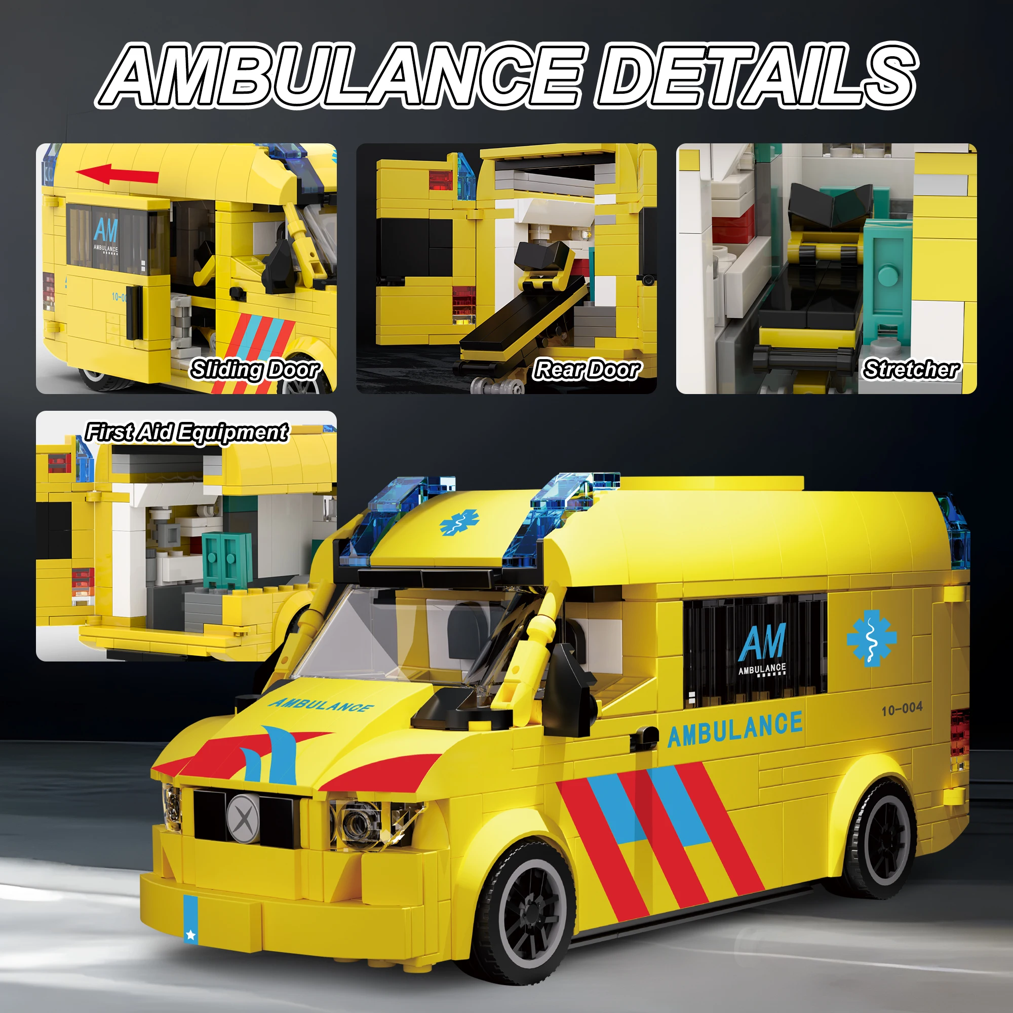 648PCS European Style Ambulance Building Blocks City Rescue Vehicle Model Bricks Desktop Ornament Kids DIY Toys Holiday Gifts