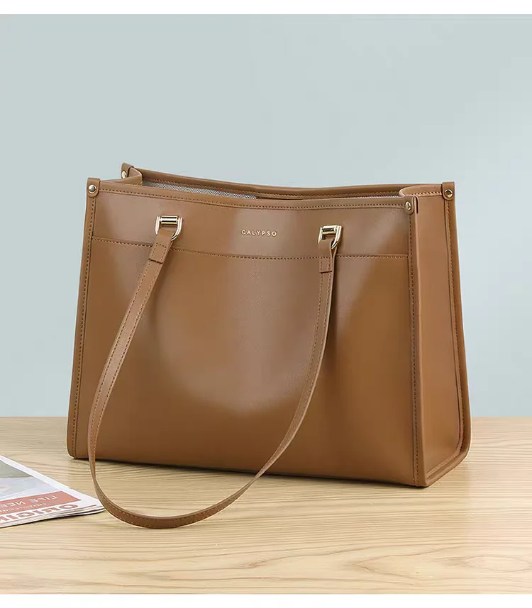 حقيبة سفر نسائية للأعمال الحقيقية ذات سعة كبيرة من الجلد الناعم الراقية، يمكن حمل حقيبة اليد على كتف واحد