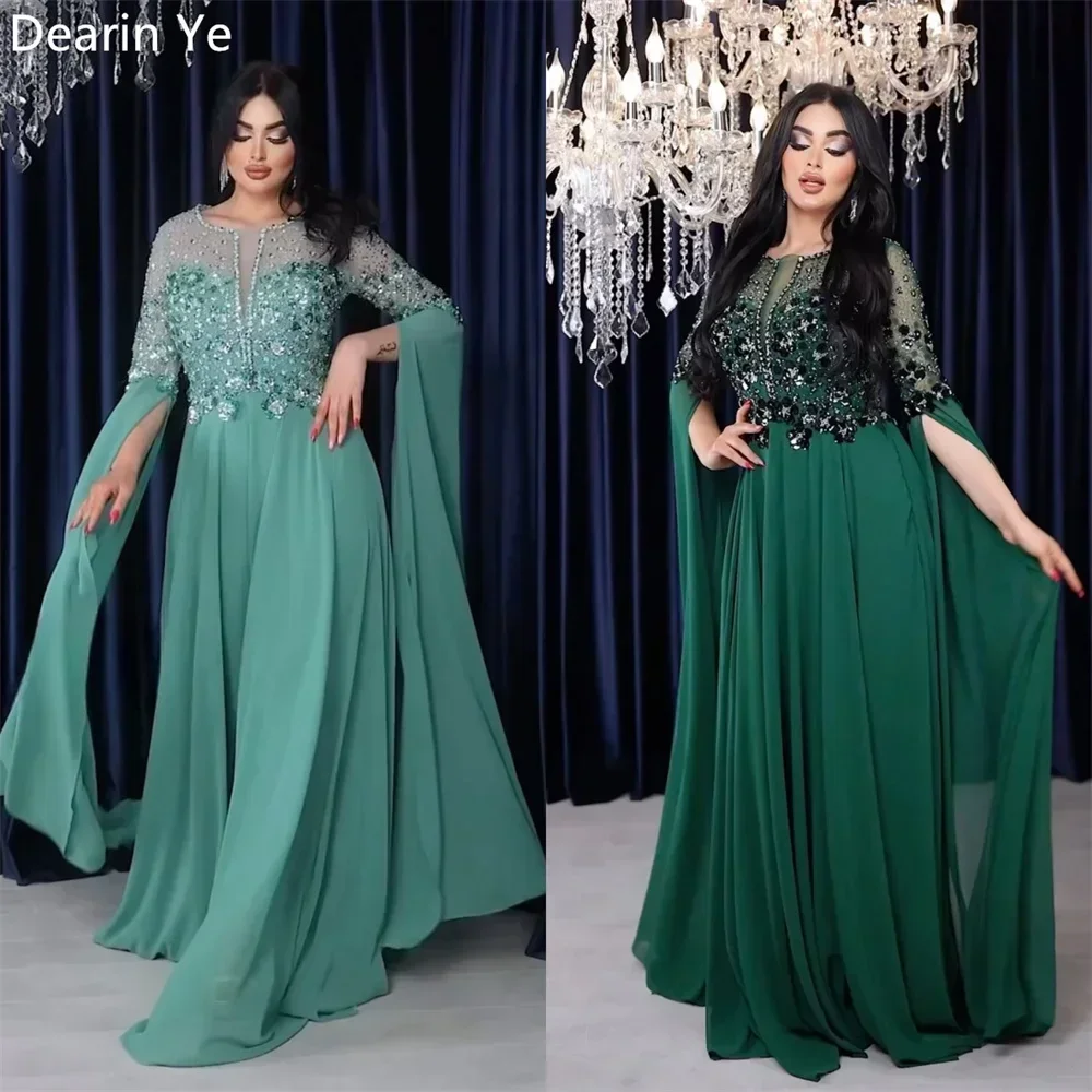 

Customized Saudi Arabia Formal Dress Dearin Scoop Neckline A-line Floor Length Skirts Layered Draped Tulle Applique Beading Besp