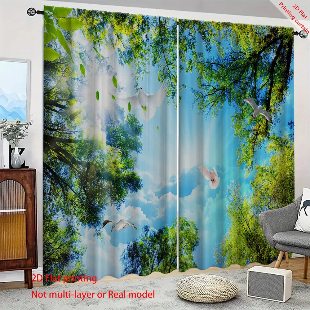 

Forest sky pattern printed curtains, aesthetic home decoration, bedroom, living room, dormitory, office sunshade curtains