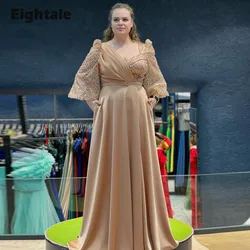 Eightale Plus Size Evening Dress Champagne Glitter Sparkly Long Sleeves Satin A-Line Customized Prom Party Gown abendkleid damen